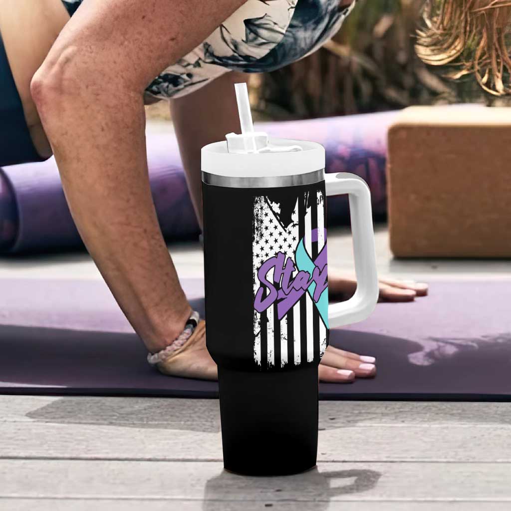 Suicide Prevention Awareness Tumbler With Handle American Flag Teal & Purple Ribbon Support You Matter Therapist Psychologist - Wonder Print Shop