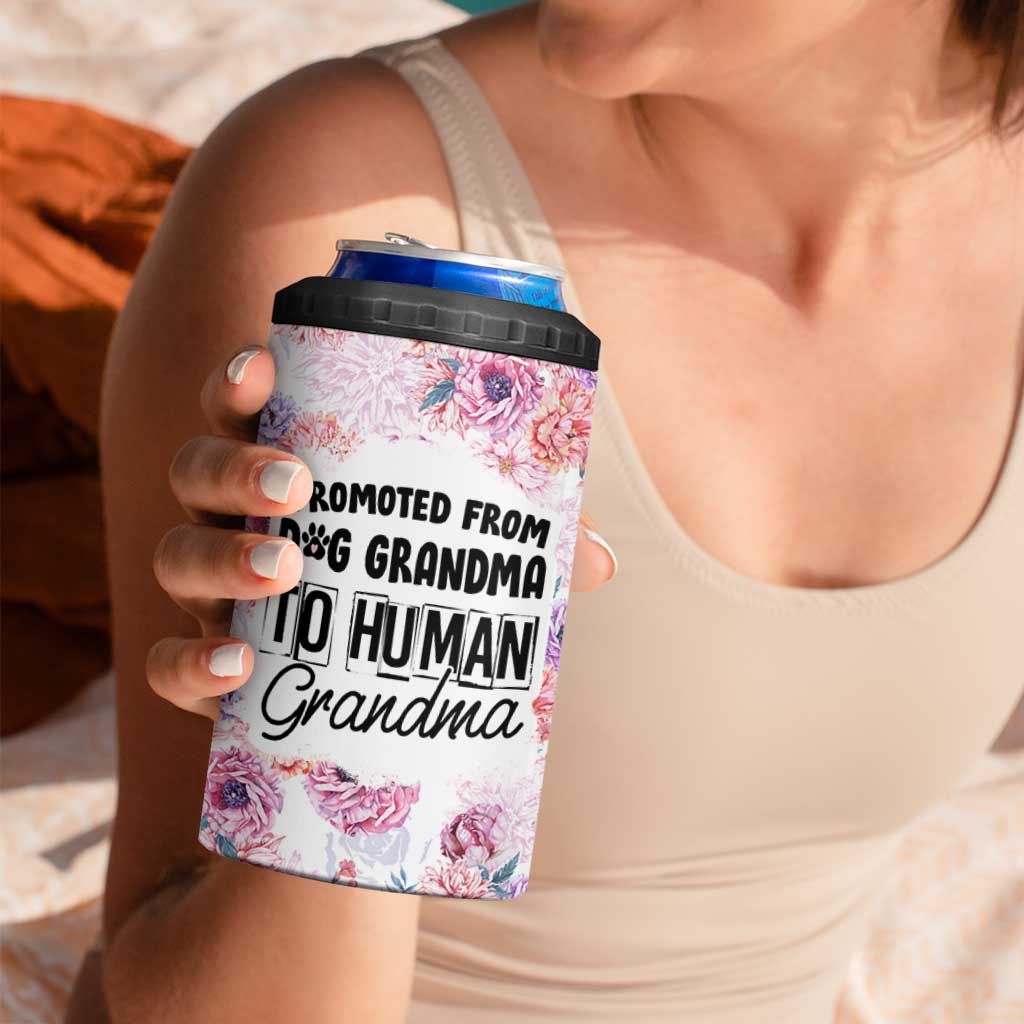 Promoted To Grandma Gift 4 in 1 Can Cooler Tumbler Floral Dog Grandmas To Human Grandma Pregnancy Announcement