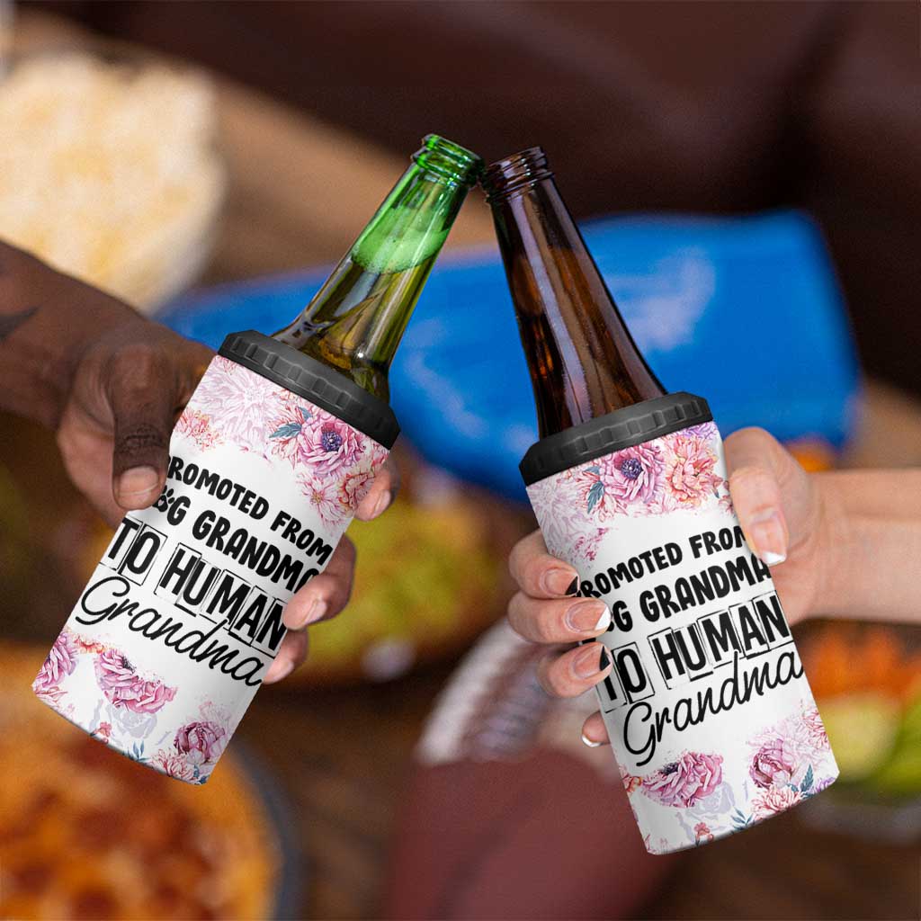 Promoted To Grandma Gift 4 in 1 Can Cooler Tumbler Floral Dog Grandmas To Human Grandma Pregnancy Announcement