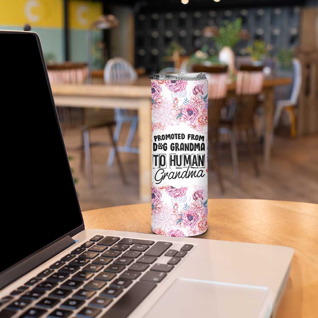 Promoted To Grandma Gift Skinny Tumbler Floral Dog Grandmas To Human Grandma Pregnancy Announcement