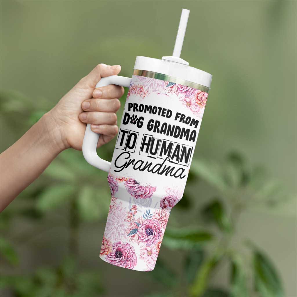 Promoted To Grandma Gift Tumbler With Handle Floral Dog Grandmas To Human Grandma Pregnancy Announcement