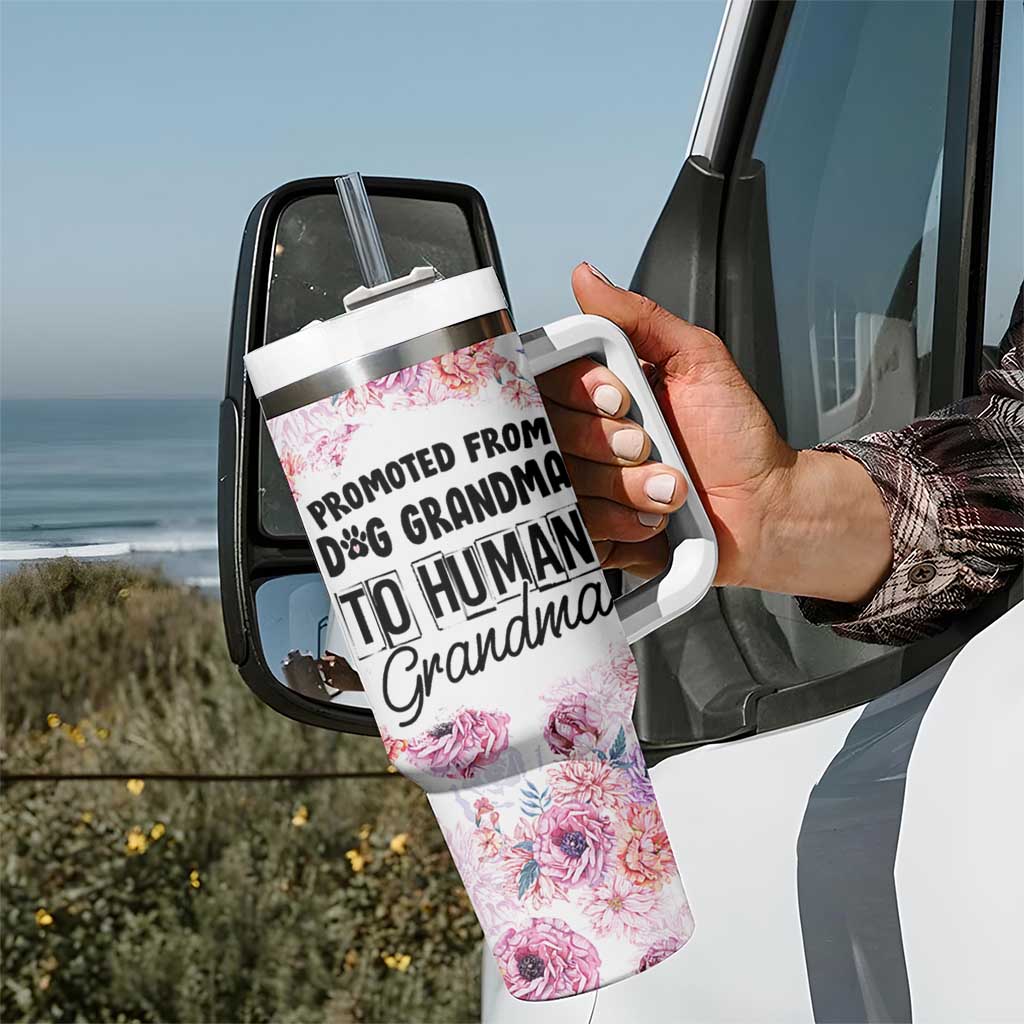 Promoted To Grandma Gift Tumbler With Handle Floral Dog Grandmas To Human Grandma Pregnancy Announcement