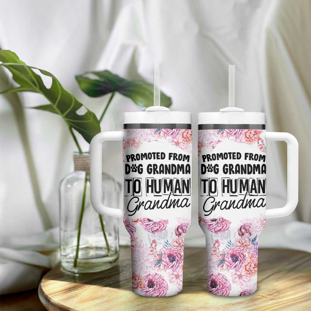 Promoted To Grandma Gift Tumbler With Handle Floral Dog Grandmas To Human Grandma Pregnancy Announcement