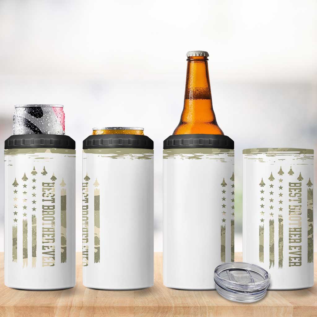 Best Brother Ever 4 in 1 Can Cooler Tumbler Camo US Flag Gifts From Sisters Siblings