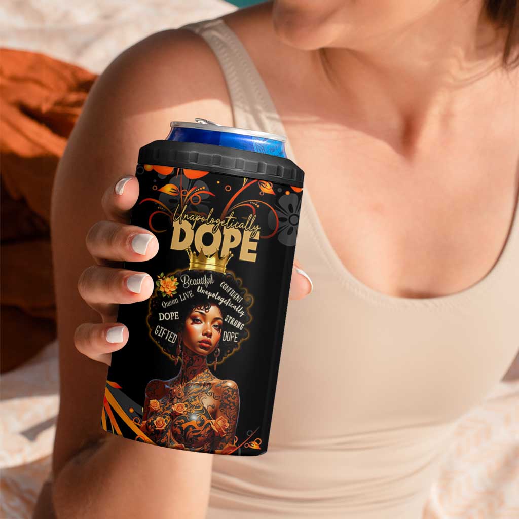 Afro Woman 4 in 1 Can Cooler Tumbler Black Women Unapologetically Dope Juneteenth Black History Afican Roots