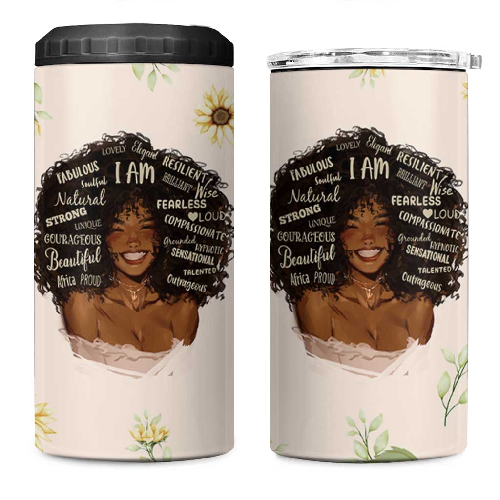 Christian Gifts for Black Women 4 in 1 Can Cooler Tumbler Sunflower African American Afro Black Girl Encouragement Religious Gift - Wonder Print Shop