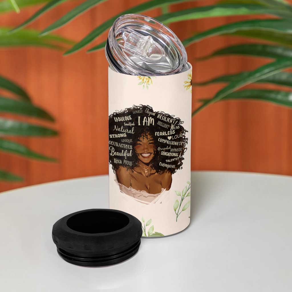 Christian Gifts for Black Women 4 in 1 Can Cooler Tumbler Sunflower African American Afro Black Girl Encouragement Religious Gift - Wonder Print Shop