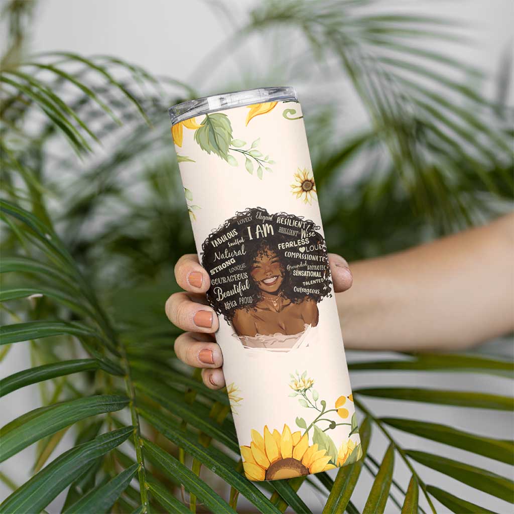 Christian Gifts for Black Women Skinny Tumbler Sunflower African American Afro Black Girl Encouragement Religious Gift - Wonder Print Shop