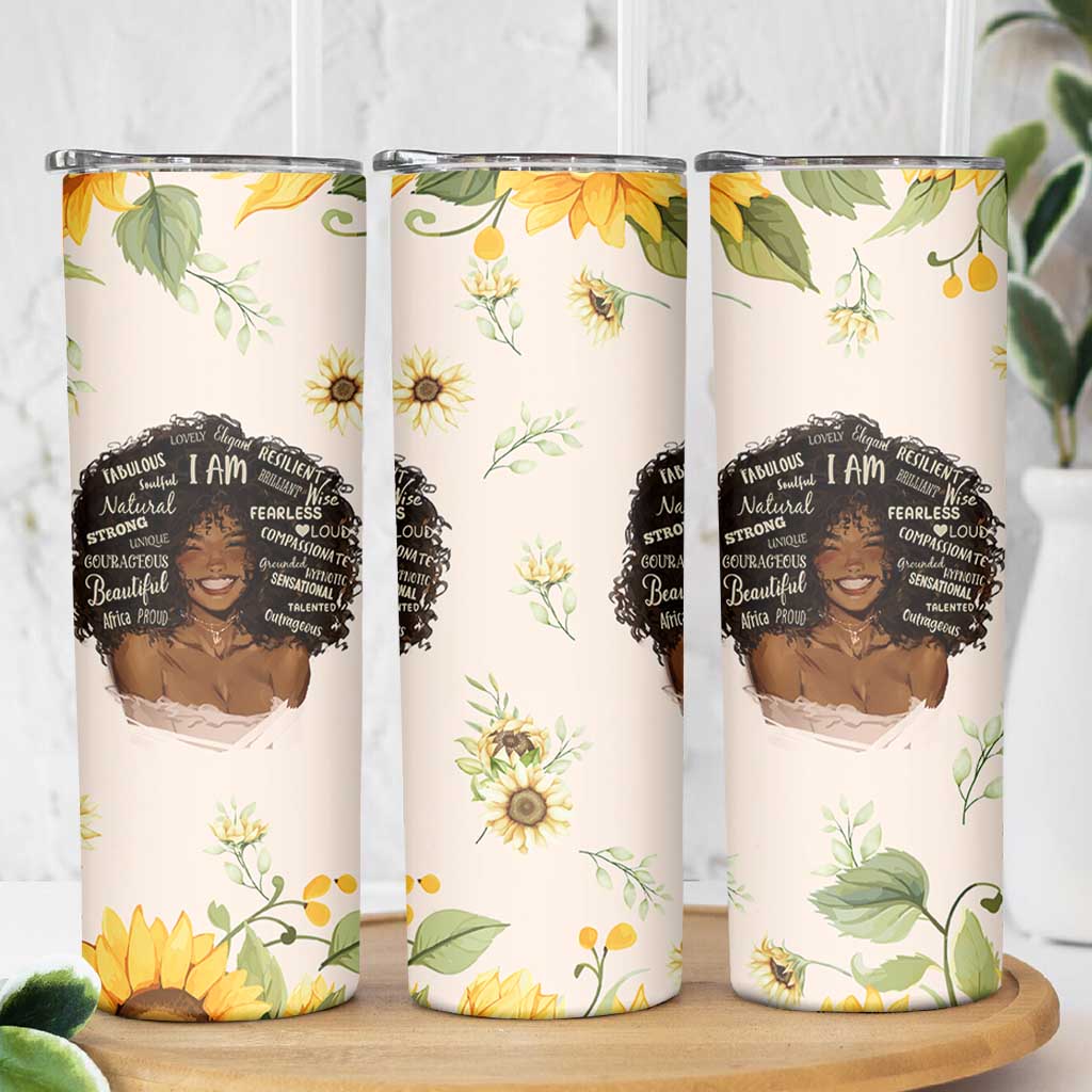 Christian Gifts for Black Women Skinny Tumbler Sunflower African American Afro Black Girl Encouragement Religious Gift - Wonder Print Shop