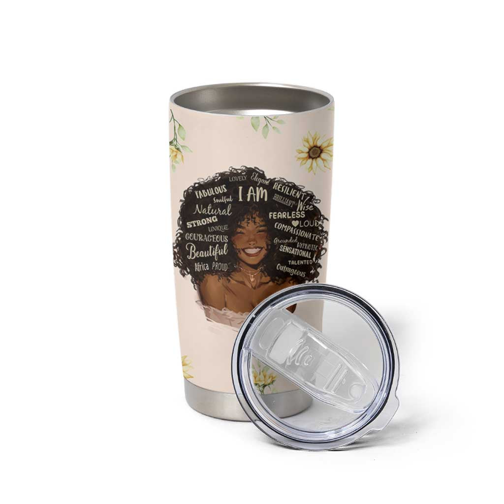 Christian Gifts for Black Women Tumbler Cup Sunflower African American Afro Black Girl Encouragement Religious Gift - Wonder Print Shop