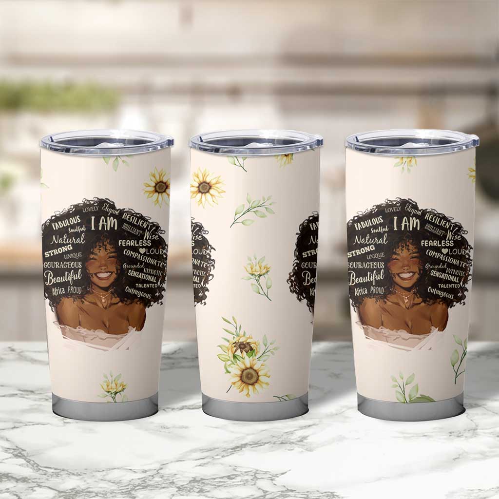 Christian Gifts for Black Women Tumbler Cup Sunflower African American Afro Black Girl Encouragement Religious Gift - Wonder Print Shop
