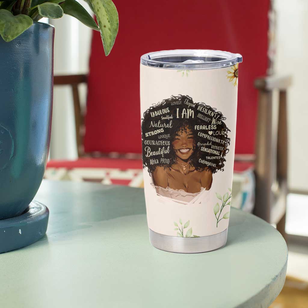 Christian Gifts for Black Women Tumbler Cup Sunflower African American Afro Black Girl Encouragement Religious Gift - Wonder Print Shop