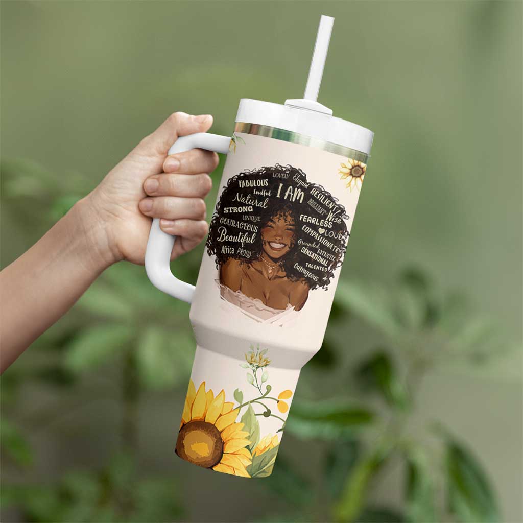 Christian Gifts for Black Women Tumbler With Handle Sunflower African American Afro Black Girl Encouragement Religious Gift - Wonder Print Shop