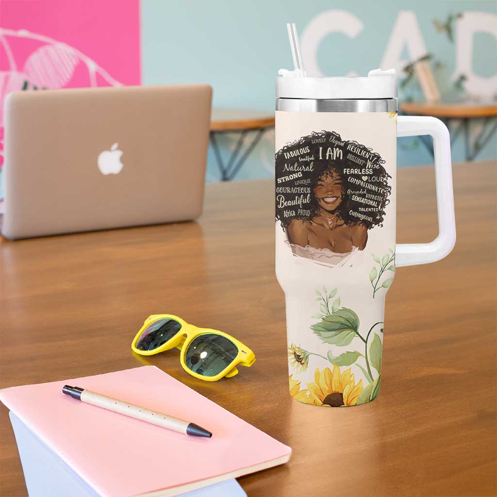 Christian Gifts for Black Women Tumbler With Handle Sunflower African American Afro Black Girl Encouragement Religious Gift - Wonder Print Shop