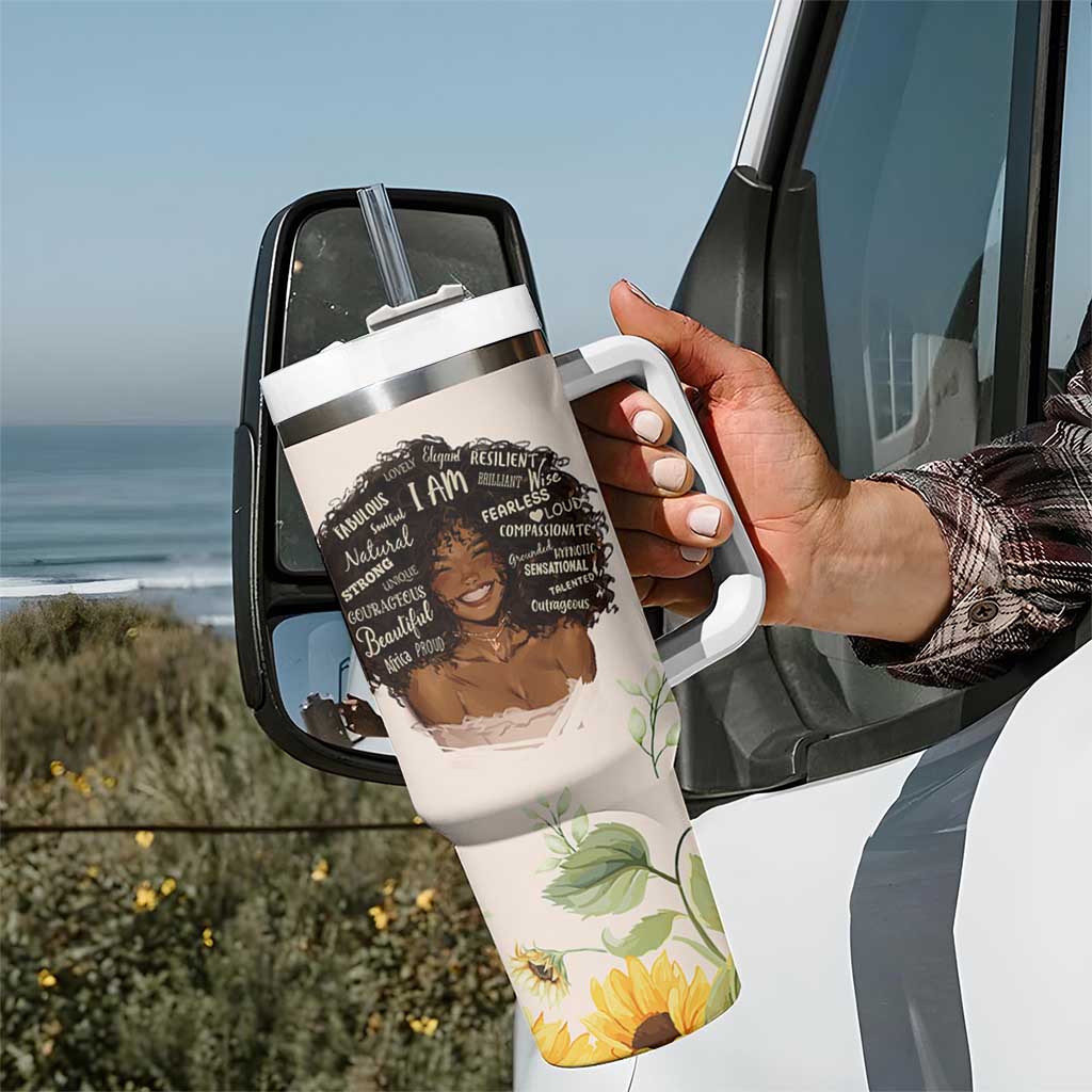 Christian Gifts for Black Women Tumbler With Handle Sunflower African American Afro Black Girl Encouragement Religious Gift - Wonder Print Shop