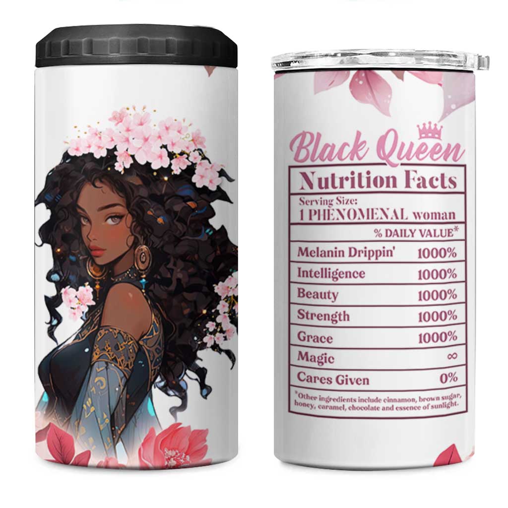 Black Queen 4 in 1 Can Cooler Tumbler Afro Afican Roots Women Floral Juneteenth Black History