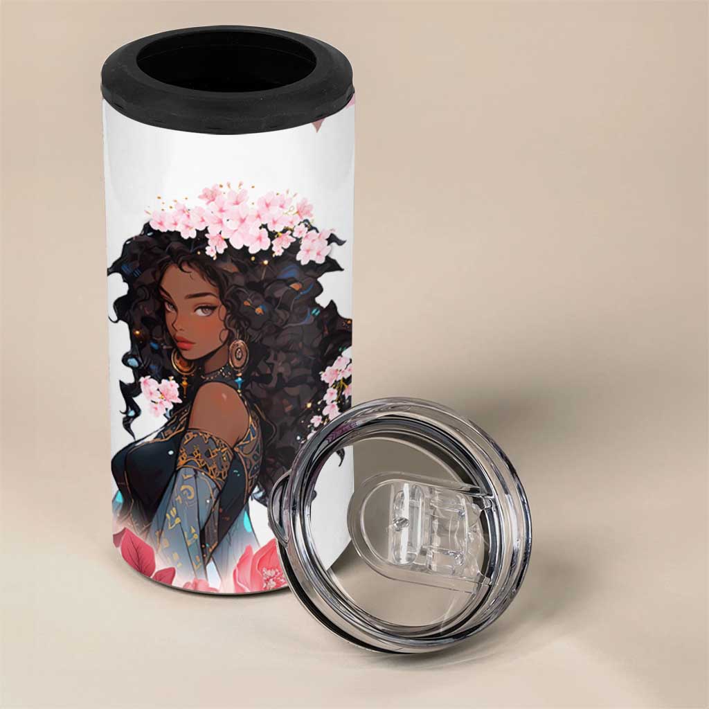 Black Queen 4 in 1 Can Cooler Tumbler Afro Afican Roots Women Floral Juneteenth Black History