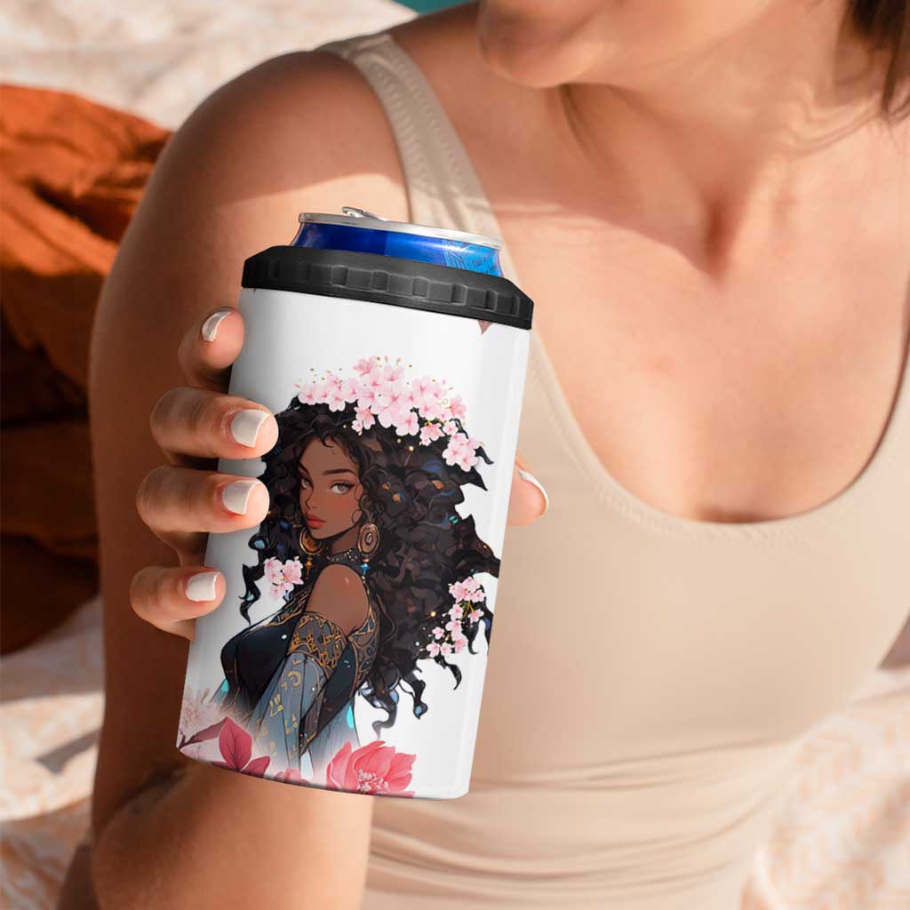 Black Queen 4 in 1 Can Cooler Tumbler Afro Afican Roots Women Floral Juneteenth Black History