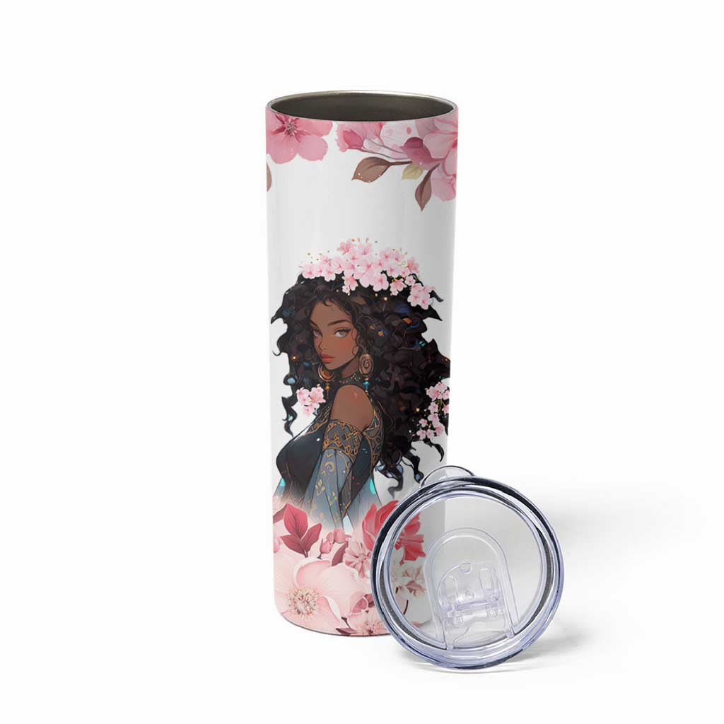 Black Queen Skinny Tumbler Afro Afican Roots Women Floral Juneteenth Black History