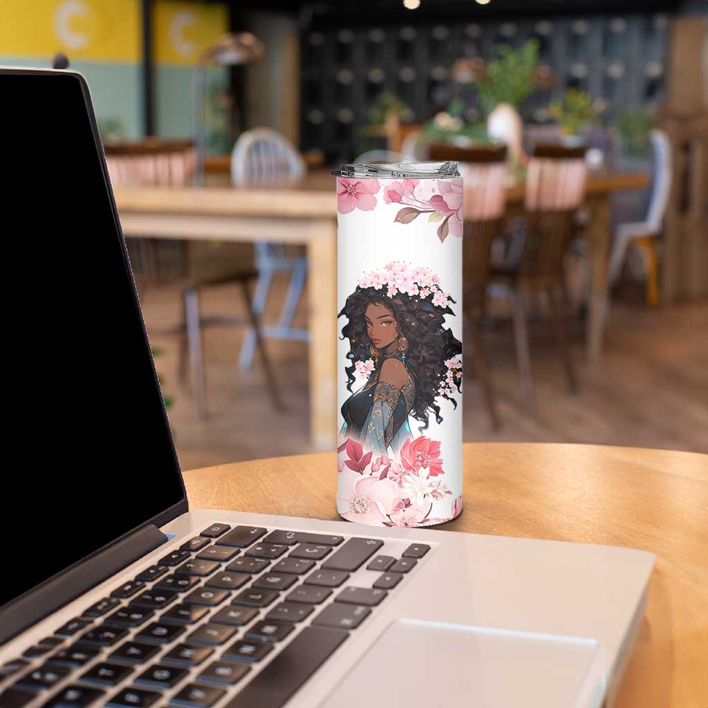 Black Queen Skinny Tumbler Afro Afican Roots Women Floral Juneteenth Black History