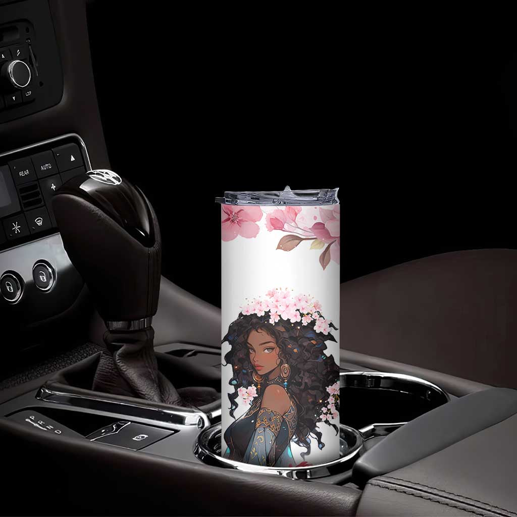 Black Queen Skinny Tumbler Afro Afican Roots Women Floral Juneteenth Black History