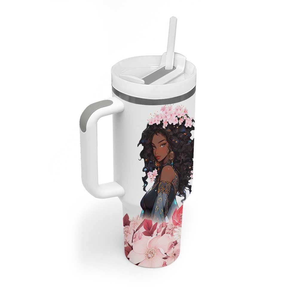 Black Queen Tumbler With Handle Afro Afican Roots Women Floral Juneteenth Black History