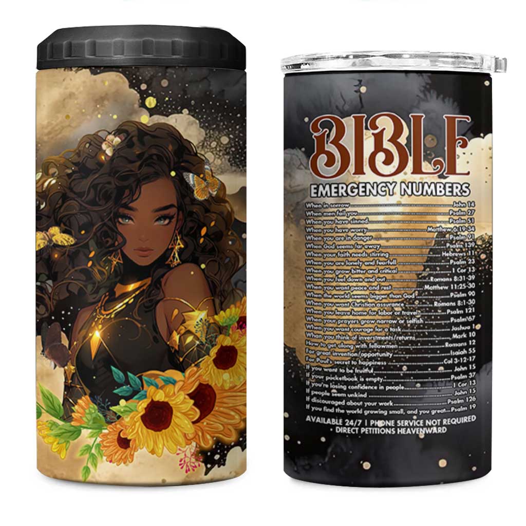 Bible Emergency Numbers 4 in 1 Can Cooler Tumbler Bible Verse Religious Gifts For Afro Women