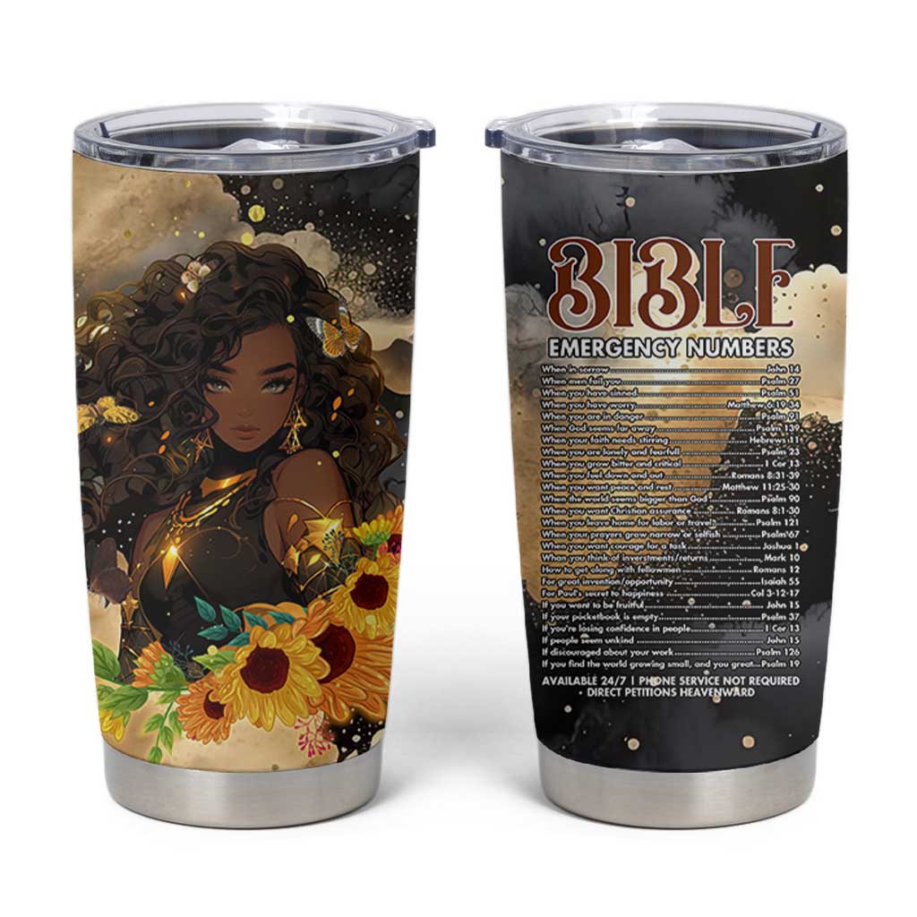 Bible Emergency Numbers Tumbler Cup Bible Verse Religious Gifts For Afro Women