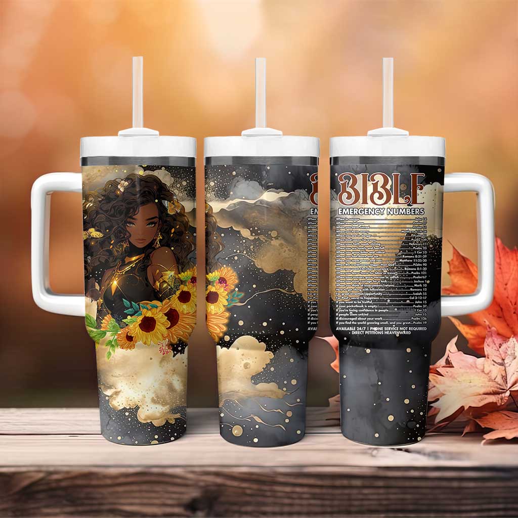 Bible Emergency Numbers Tumbler With Handle Bible Verse Religious Gifts For Afro Women