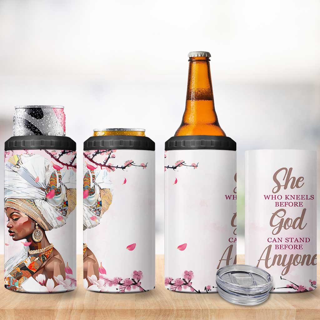 African American Gifts For Women 4 in 1 Can Cooler Tumbler Cherry Blossom Flowers Bible Verse Religious Gifts For Afro Women
