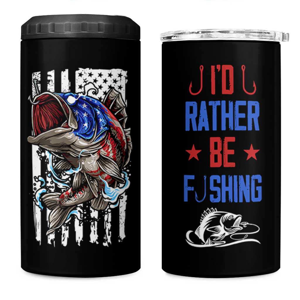 Fishing Gifts 4 in 1 Can Cooler Tumbler Id Rather Be Fishing Bass Fish American Flag