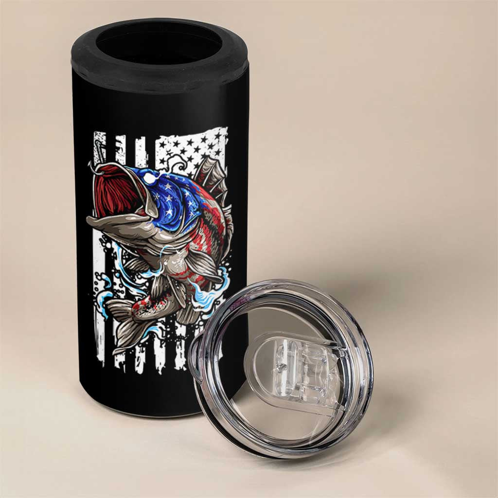 Fishing Gifts 4 in 1 Can Cooler Tumbler Id Rather Be Fishing Bass Fish American Flag