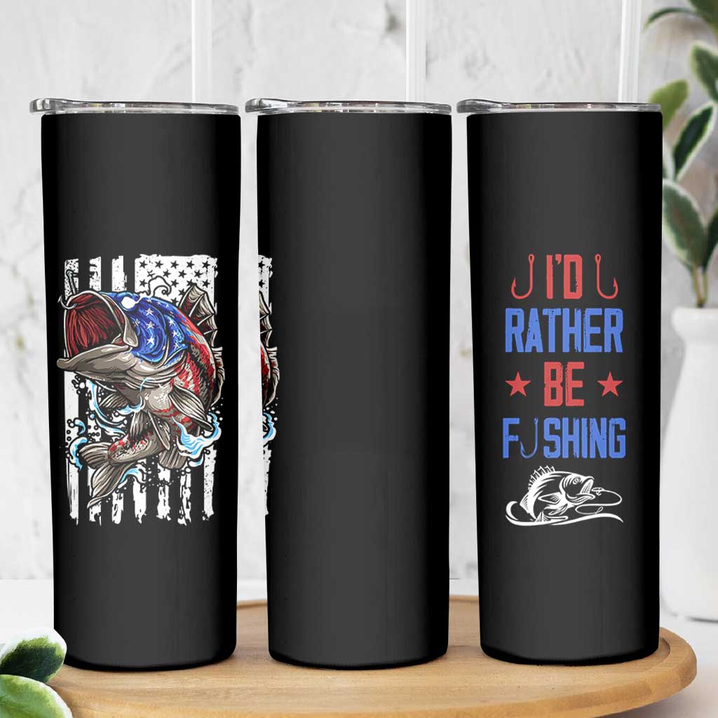 Fishing Gifts Skinny Tumbler Id Rather Be Fishing Bass Fish American Flag