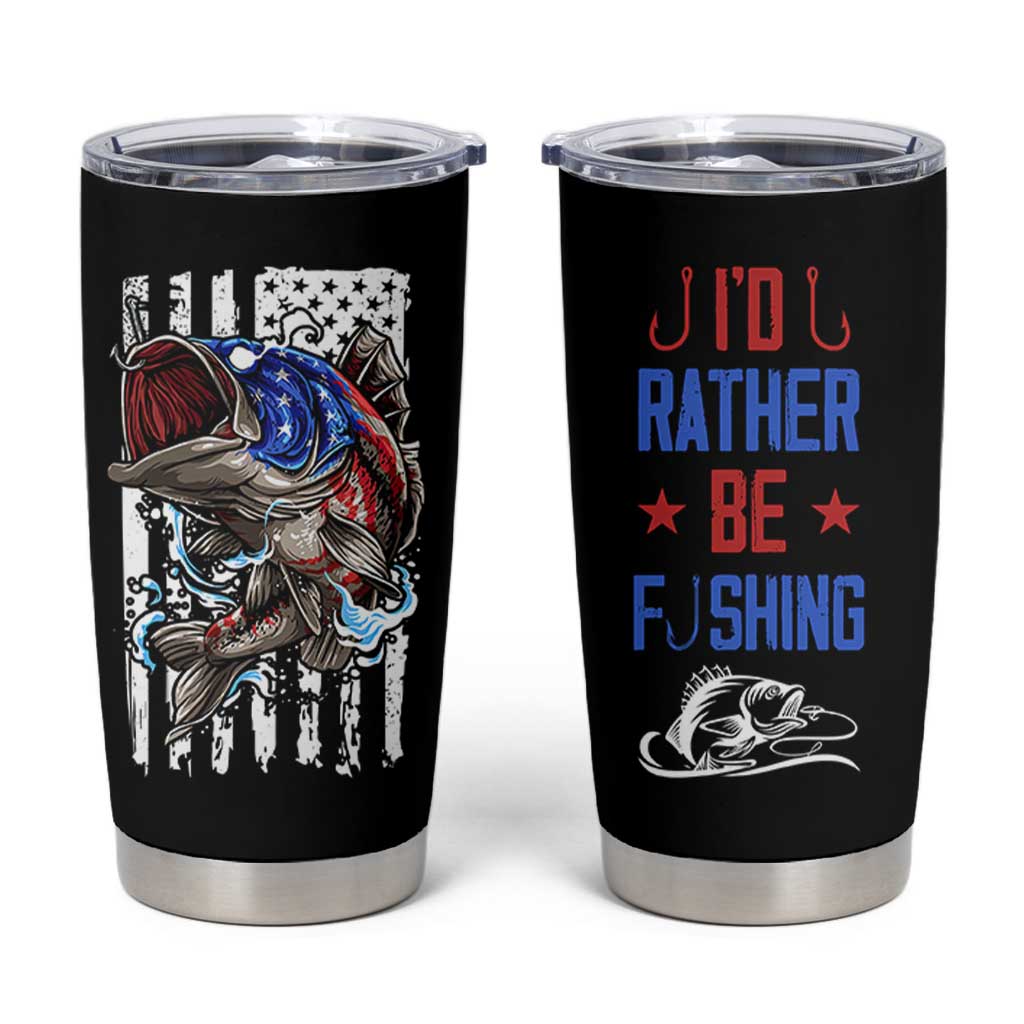 Fishing Gifts Tumbler Cup Id Rather Be Fishing Bass Fish American Flag
