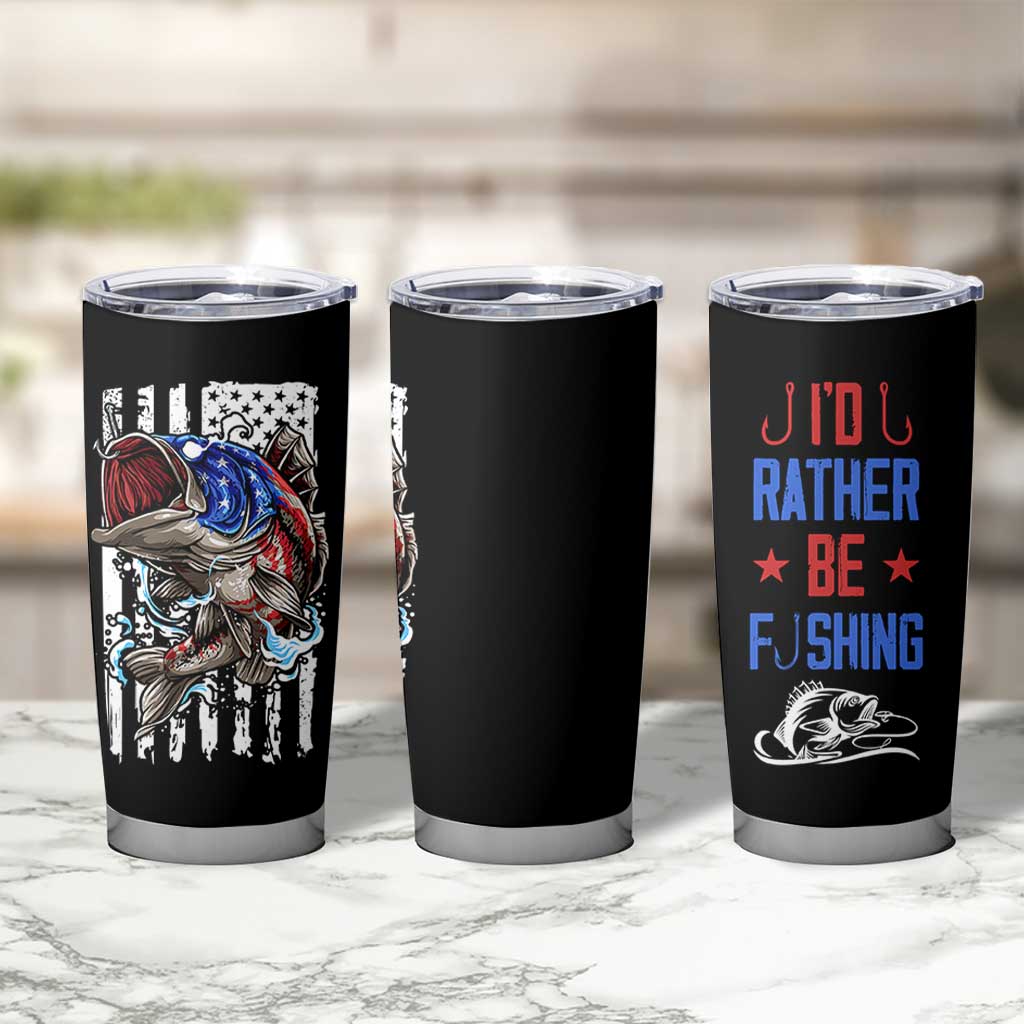 Fishing Gifts Tumbler Cup Id Rather Be Fishing Bass Fish American Flag