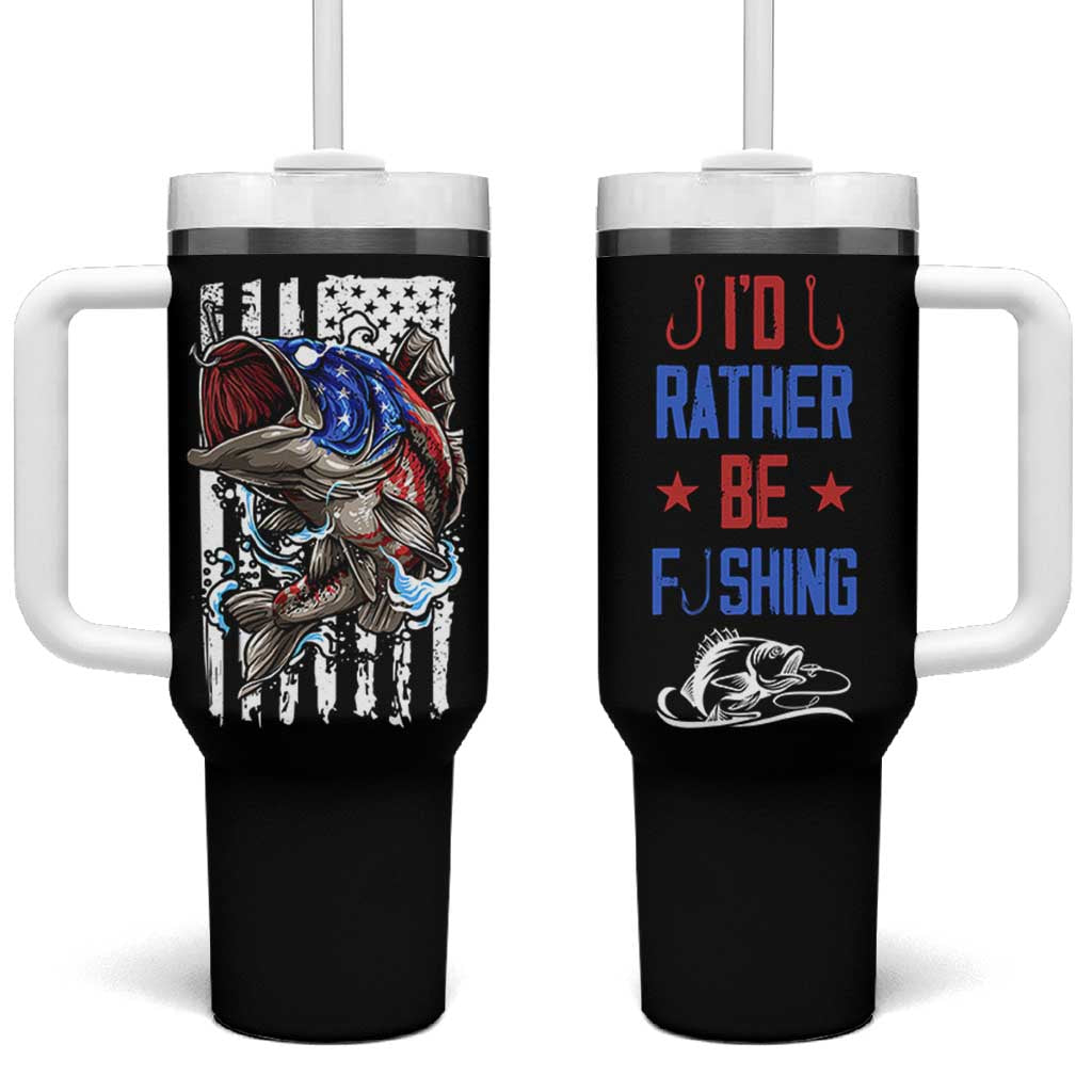 Fishing Gifts Tumbler With Handle Id Rather Be Fishing Bass Fish American Flag