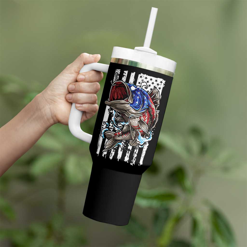 Fishing Gifts Tumbler With Handle Id Rather Be Fishing Bass Fish American Flag