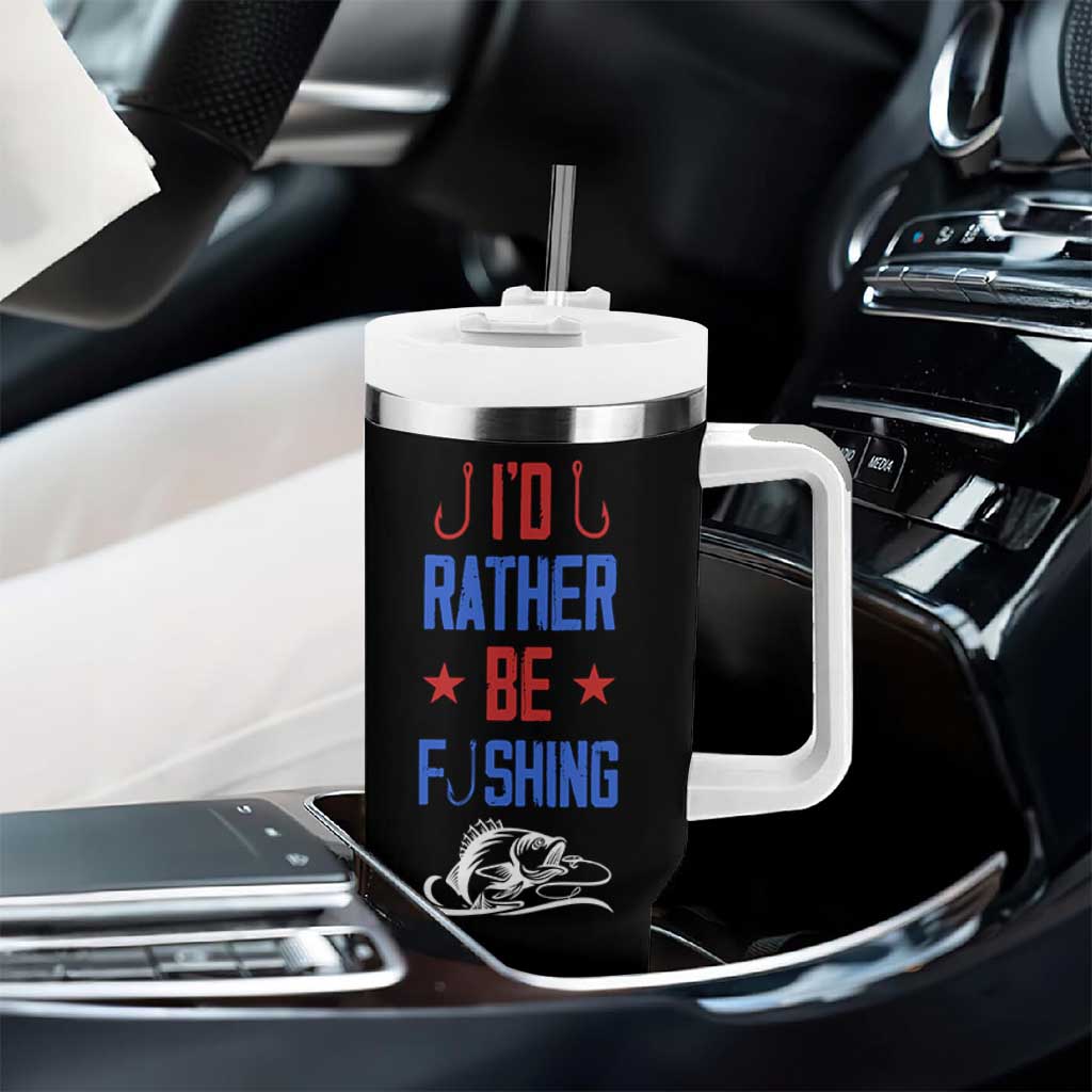 Fishing Gifts Tumbler With Handle Id Rather Be Fishing Bass Fish American Flag