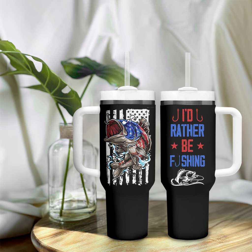 Fishing Gifts Tumbler With Handle Id Rather Be Fishing Bass Fish American Flag