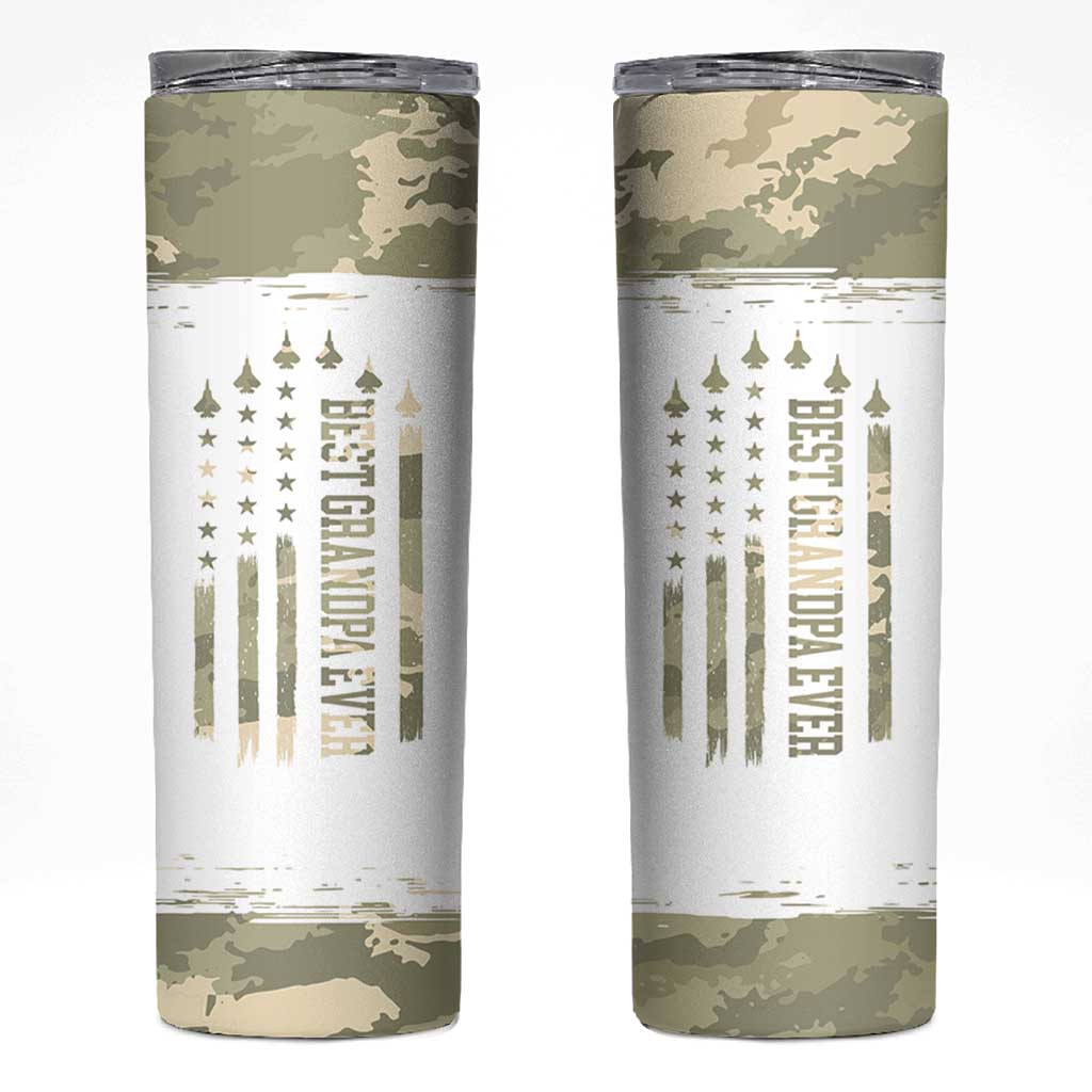 Fathers Day Grandpa Skinny Tumbler Best Grandpa Ever Grandfather Camo American Flag USA