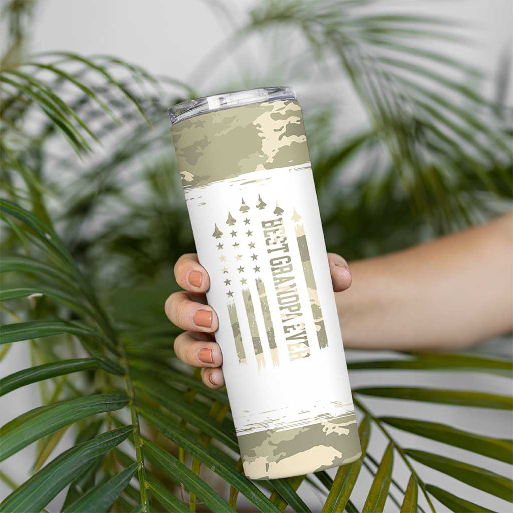 Fathers Day Grandpa Skinny Tumbler Best Grandpa Ever Grandfather Camo American Flag USA