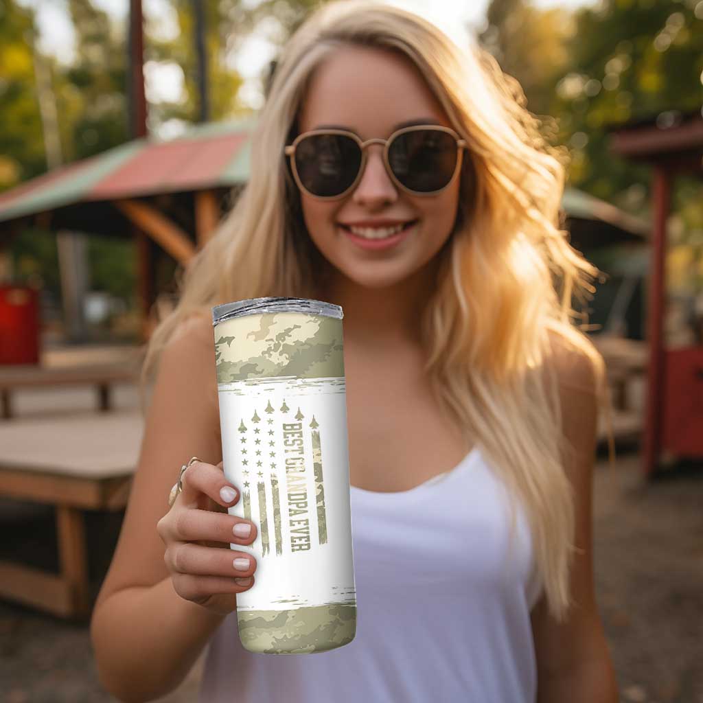 Fathers Day Grandpa Skinny Tumbler Best Grandpa Ever Grandfather Camo American Flag USA