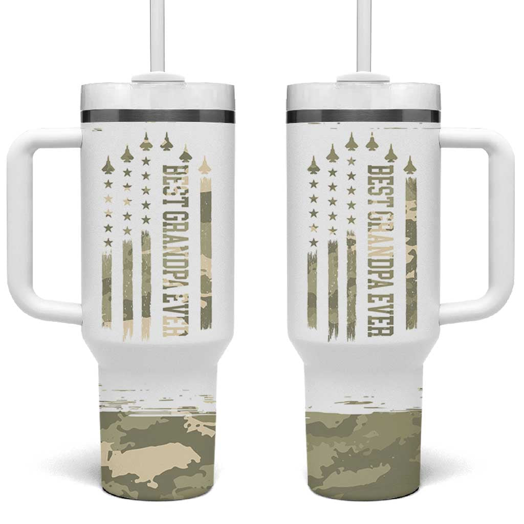 Fathers Day Grandpa Tumbler With Handle Best Grandpa Ever Grandfather Camo American Flag USA