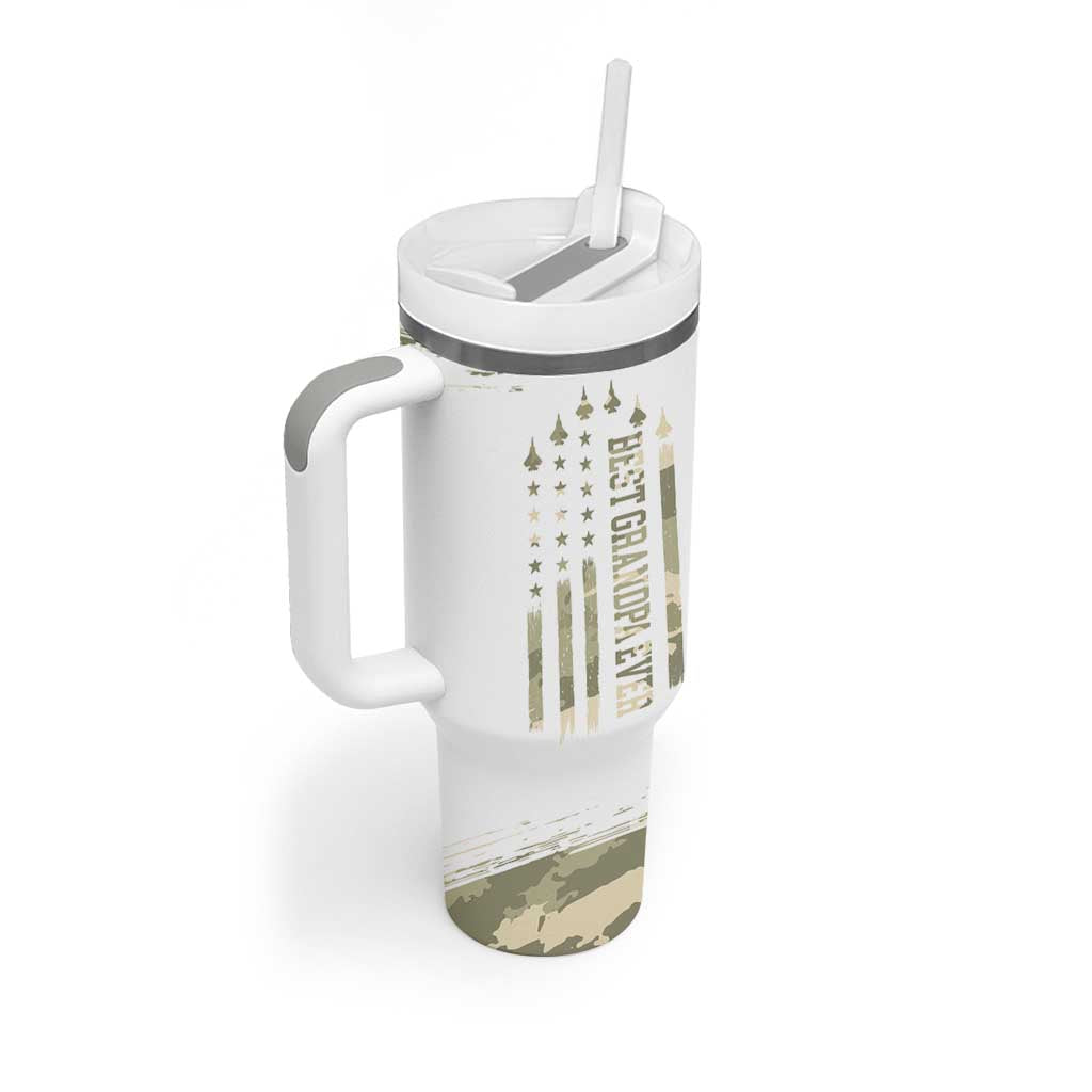 Fathers Day Grandpa Tumbler With Handle Best Grandpa Ever Grandfather Camo American Flag USA