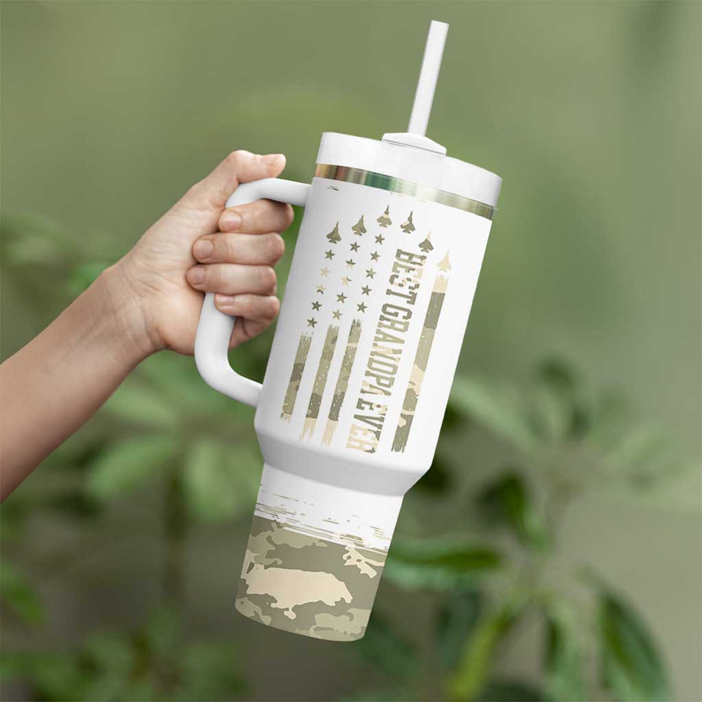 Fathers Day Grandpa Tumbler With Handle Best Grandpa Ever Grandfather Camo American Flag USA
