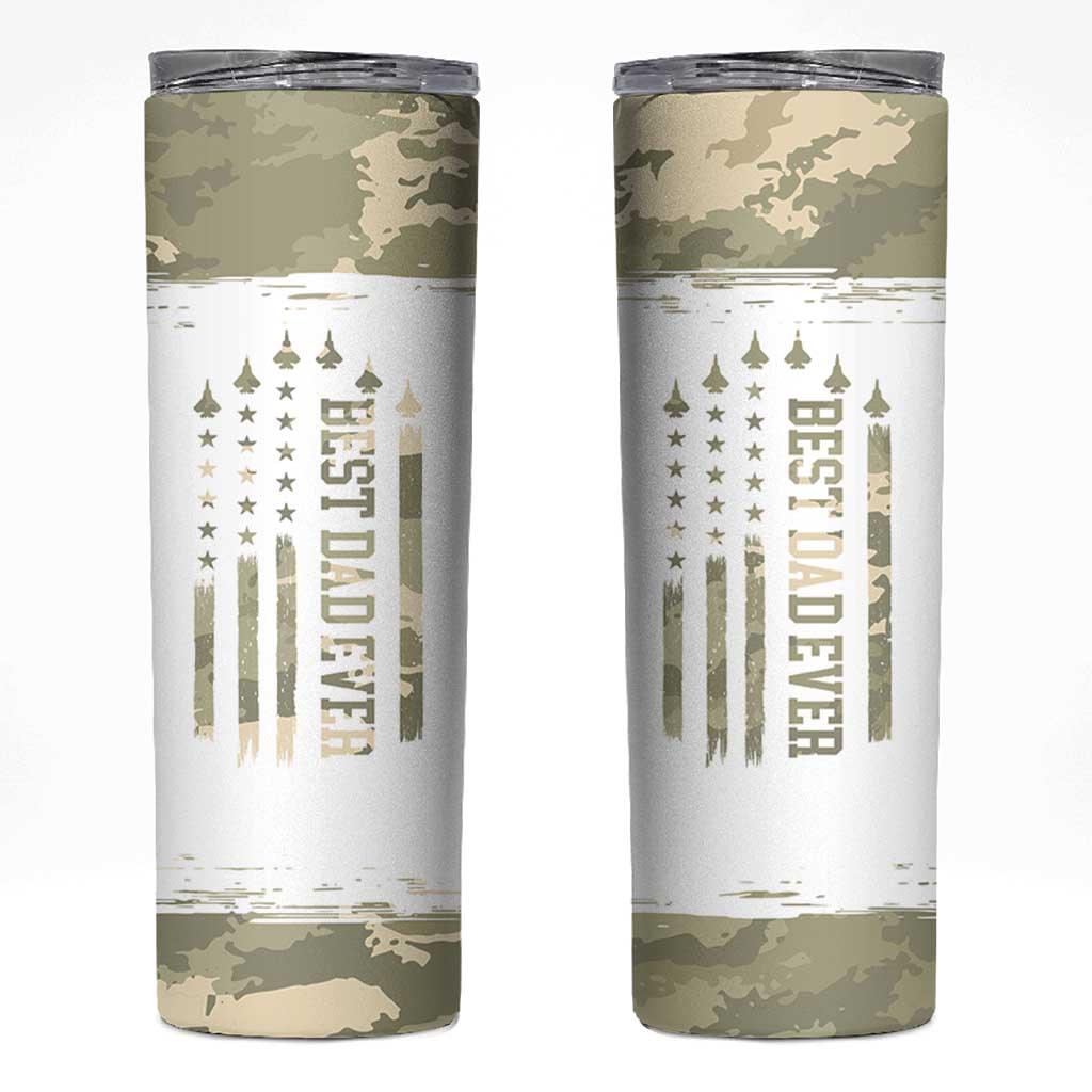 Fathers Day Dad Skinny Tumbler Best Dad Ever Camo American Flag USA Camouflage