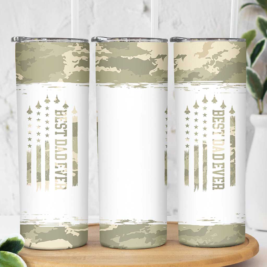 Fathers Day Dad Skinny Tumbler Best Dad Ever Camo American Flag USA Camouflage