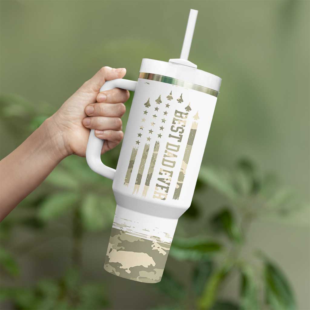 Fathers Day Dad Tumbler With Handle Best Dad Ever Camo American Flag USA Camouflage