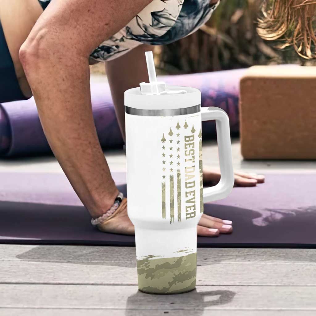 Fathers Day Dad Tumbler With Handle Best Dad Ever Camo American Flag USA Camouflage