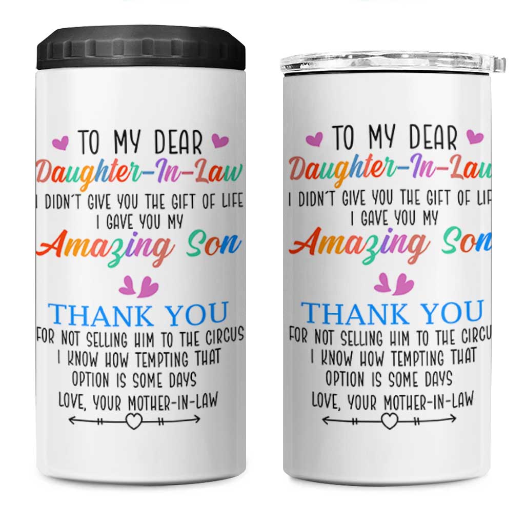 Gifts For Daughter In Law 4 in 1 Can Cooler Tumbler Funny Wedding Day Gift From Mother In Law